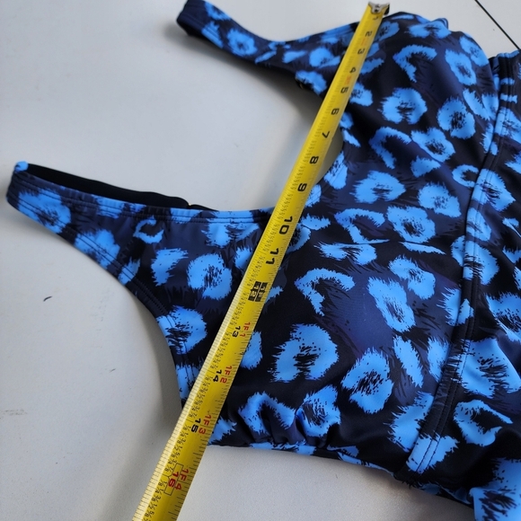 NWOT NOON SWIM Womens 1pc Swimsuit Top Tankini Peplum Blue Print Strap Sz 10 - Picture 11 of 14